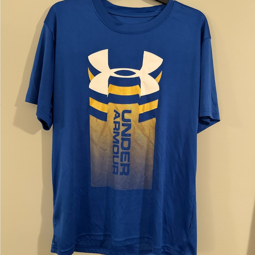 Under Armour Men's Blue and Yellow Graphic Tee